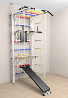 Шведская стенка Sv Sport враспор (Турник рукоход/Брусья/Стойка/Скамья/Канат/Кольца/Лестница) (275-295 см) В727 ( Разноцветные перекладины)