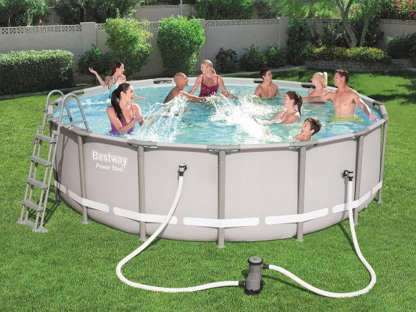 картинка Каркасный бассейн 488х122см, 19480л, фильтр-насос 5678 л/ч, тент, лестница, Bestway, 56451 BW от магазина Лазалка