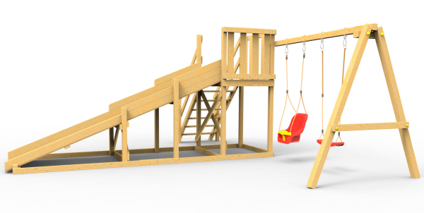 Детская площадка - деревянная горка  Пикник "Зима №2" с качельной балкой