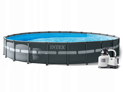 Каркасный бассейн Ultra Frame 732х132см, 47241л, песч.фил-нас. 10500л/ч, лестница, тент, подстилка, Intex, 26340