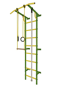 Детский спортивный уголок ДСК "Лидер C1Нм" (пристеночный)(усиленный) турник широкий хват (Зеленый/Жёлтый, ПВХ)