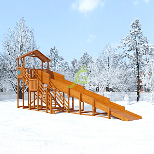 Зимняя деревянная горка "IgraGrad Snow Fox (Домик)", скат 10 м