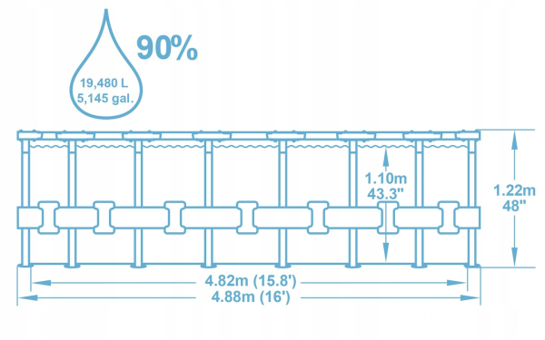 картинка Каркасный бассейн 488х122см, 19480л, фильтр-насос 5678 л/ч, тент, лестница, Bestway, 56451 BW от магазина Лазалка