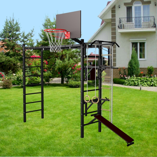 картинка Уличная шведская стенка Sv Sport рукоход У512 (Турник/Брусья/Стойка/Скамья/Канат/кольца/лестница) от магазина Лазалка