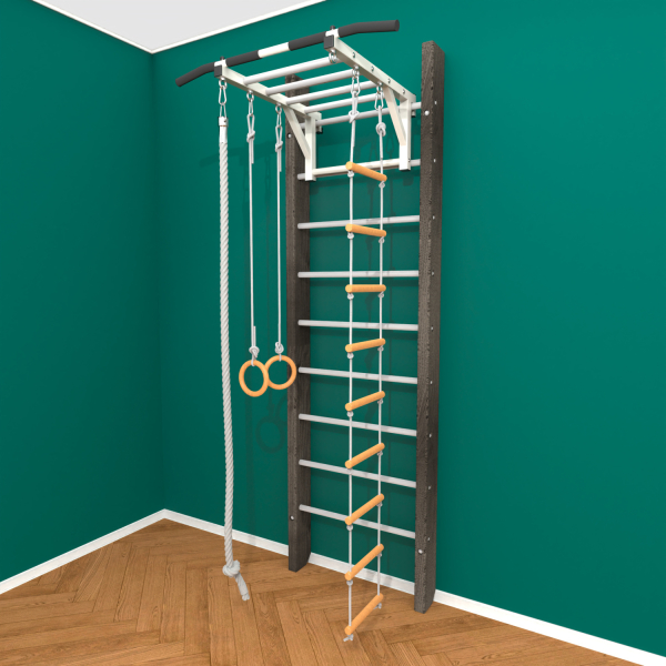 Брашированная шведская стенка "Кастерли" Black РД (Белые ступени)