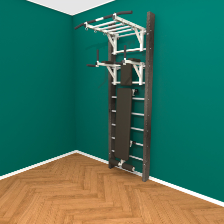 картинка Брашированная шведская стенка "Кастерли" Черный РБС (Белые ступени) от магазина Лазалка