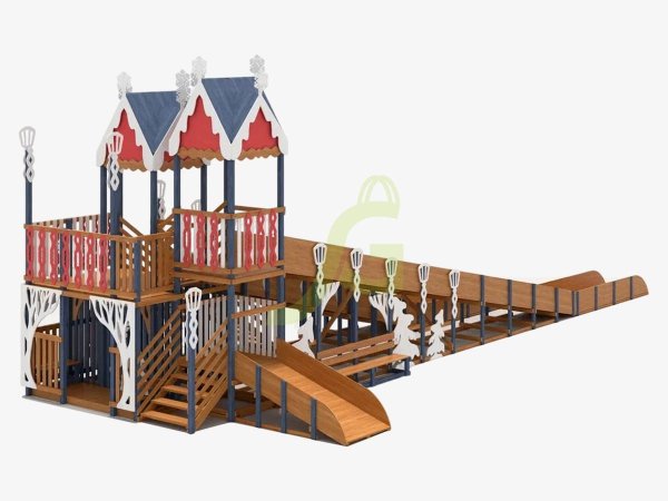 картинка Зимняя деревянная горка "IgraGrad Snow Fox 19" с тремя скатами от магазина Лазалка
